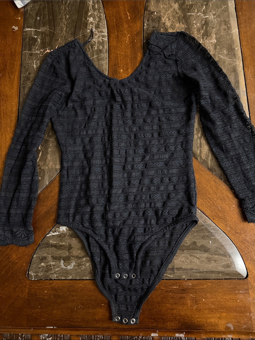 Bethany Mota Black Long-Sleeve Lace Bodysuit for Kids